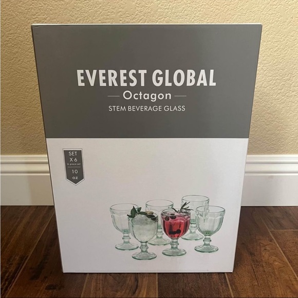 Set of 6 EVEREST GLOBAL Green Goblet Glasses 10.2 oz Vintage Octagon Glass - Picture 4 of 4